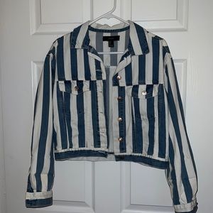 Vertical Striped Crop Jean Jacket